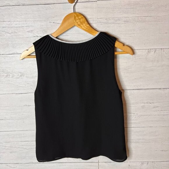 Zara Blouse Womens Size XS Black and White Peter Pan Pleated Collar Sleeveless - Picture 11 of 14